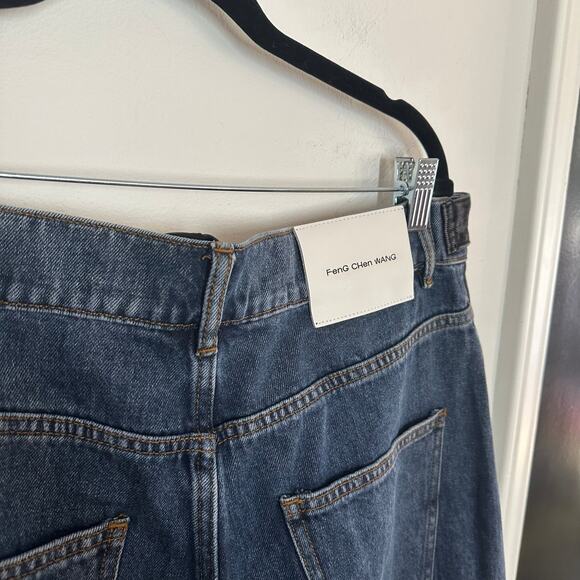 NEW Feng Chen Wang Men's Deconstructed Denim Pants Black Blue Size XL - Picture 6 of 10